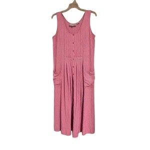 Vtg‎ TOGETHER Sz Sm Sleeveless pink Gingham Prairie Maxi Sheath Dress w/ Pockets